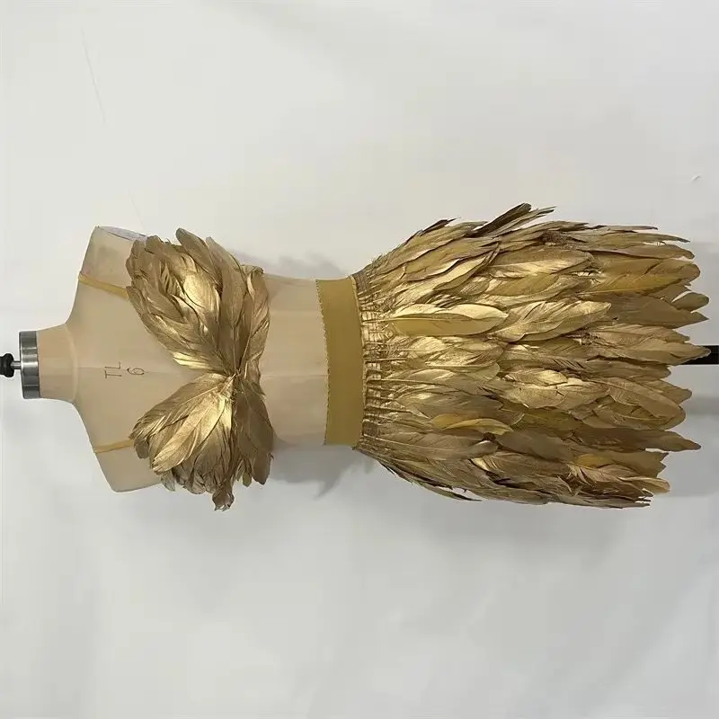 

Gold Feather Outfit Bra Skirt Set Rave Clothes Stage Performance Show Party Gogo Dancer Costume Jazz Carnival Cosplay