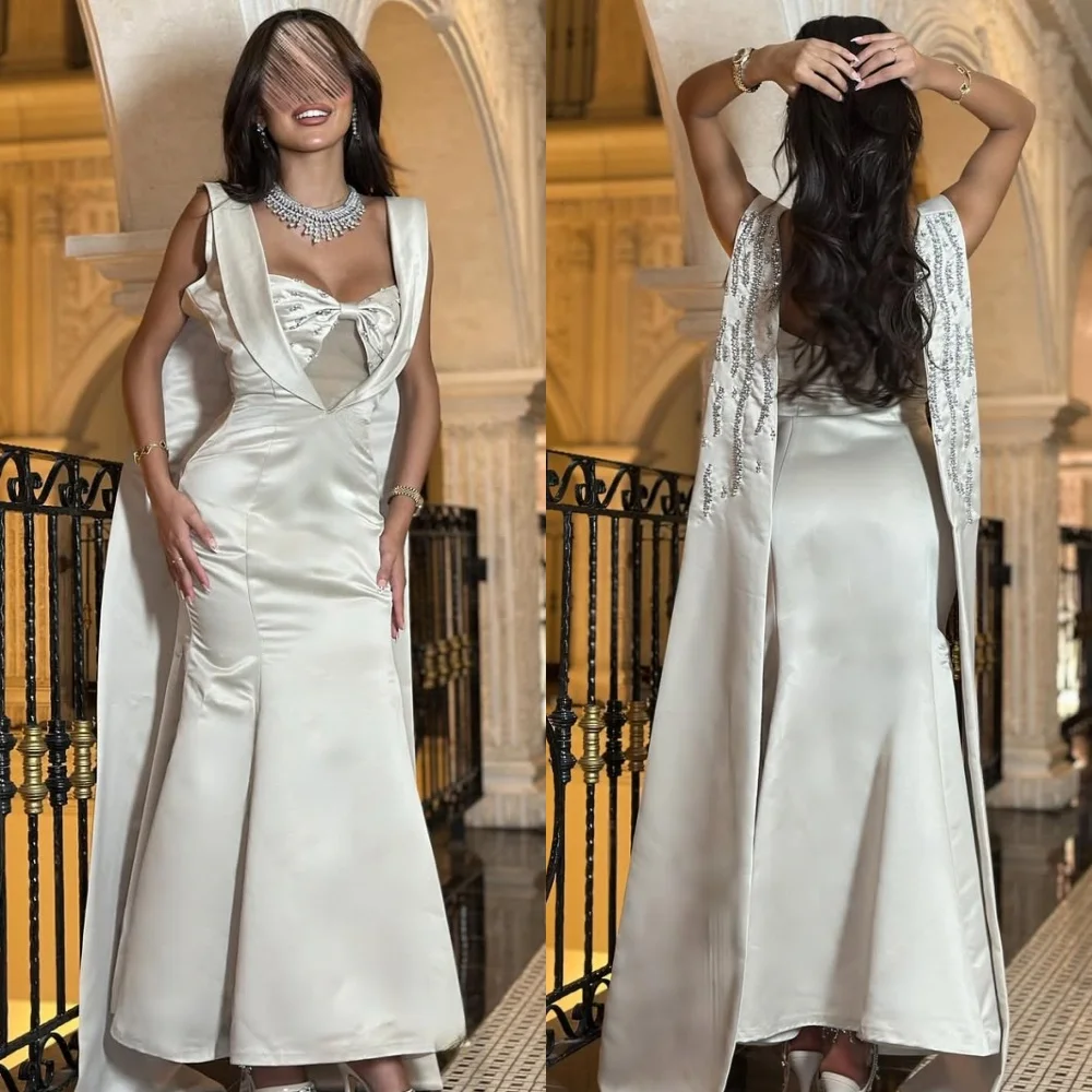 

Customized Modern Style Formal Charmeuse Rhinestone Pleat Mermaid Off-the-shoulder Ankle Length Dresses Bespoke Occasion Dresses