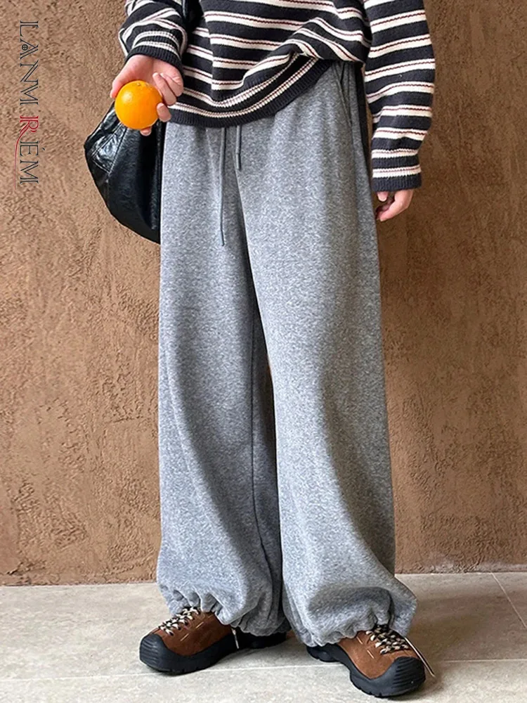 [LANMREM] Casual Loose Thick Warm Pants For Women Elastic High Waist Leg Trousers Warm Clothing Female 2024 Winter New 26C1109