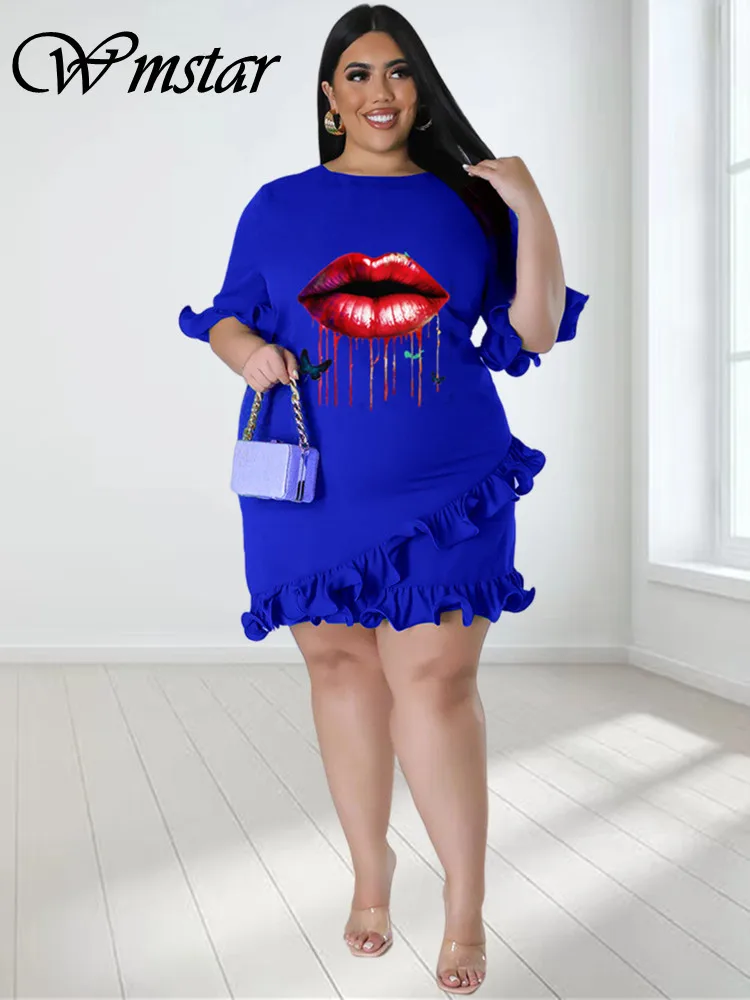 Wmstar Plus Size abiti per le donne Lip Printed manica corta elegante dolce Mini abito abiti estivi Dropshipping all'ingrosso 2023