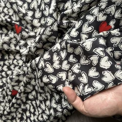 1 meter 100% Mulberry Silk 14 momme Crepe Silk Fabric Black Hearts Printed 136cm 53