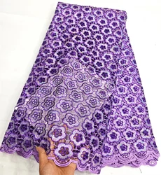 Africa Cord Lace with Sequin Embroidered Austria Cotton Novelty 2023 Purple Cotton Guipure Lace Fabric For Sewing