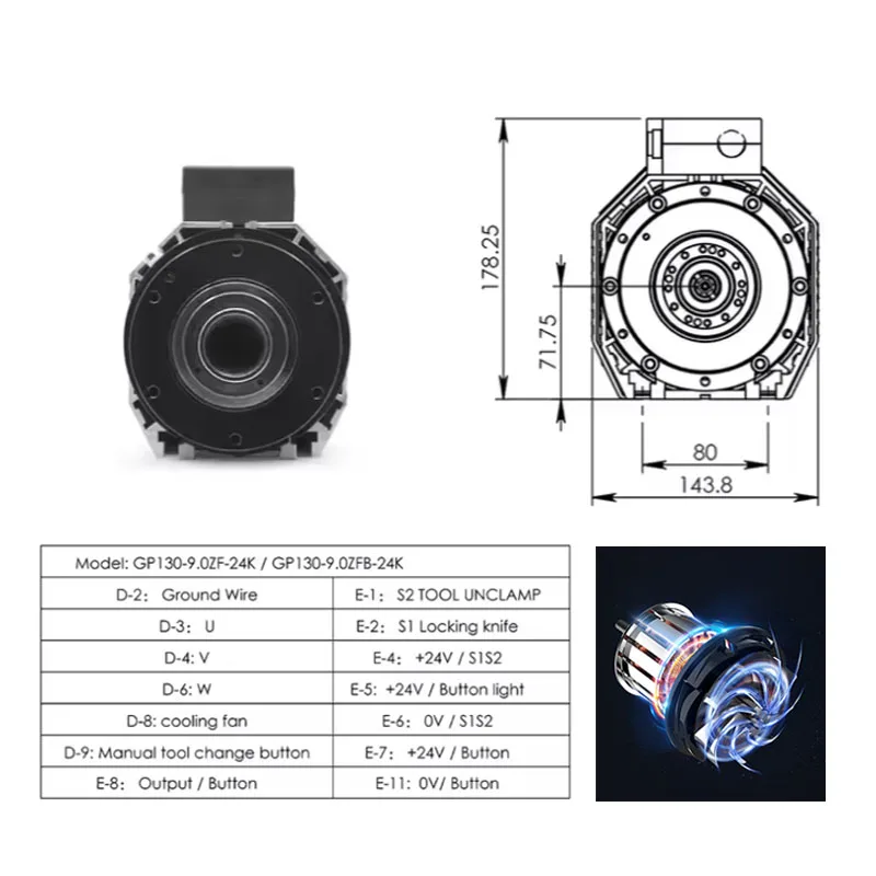Hot Sale 9kW ISO30 stalen spilmotor met ATC voor snelle gereedschapswissel voor houtsnijwerk houtbewerkingsmachines onderdelen