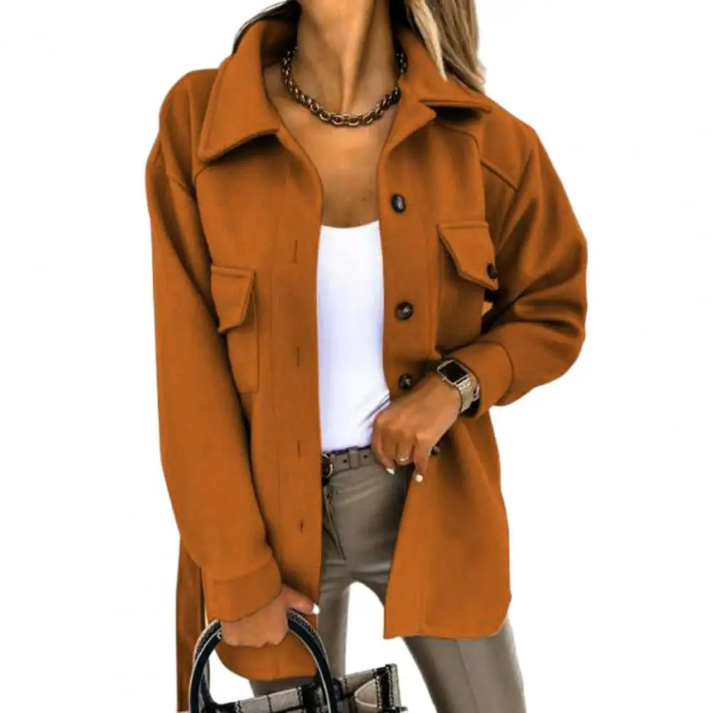 

Turn-down Collar Women Coat Elegant Women's Winter Coat Belted Turn-down Collar Solid Color Slim Fit Stylish Jacket for Women