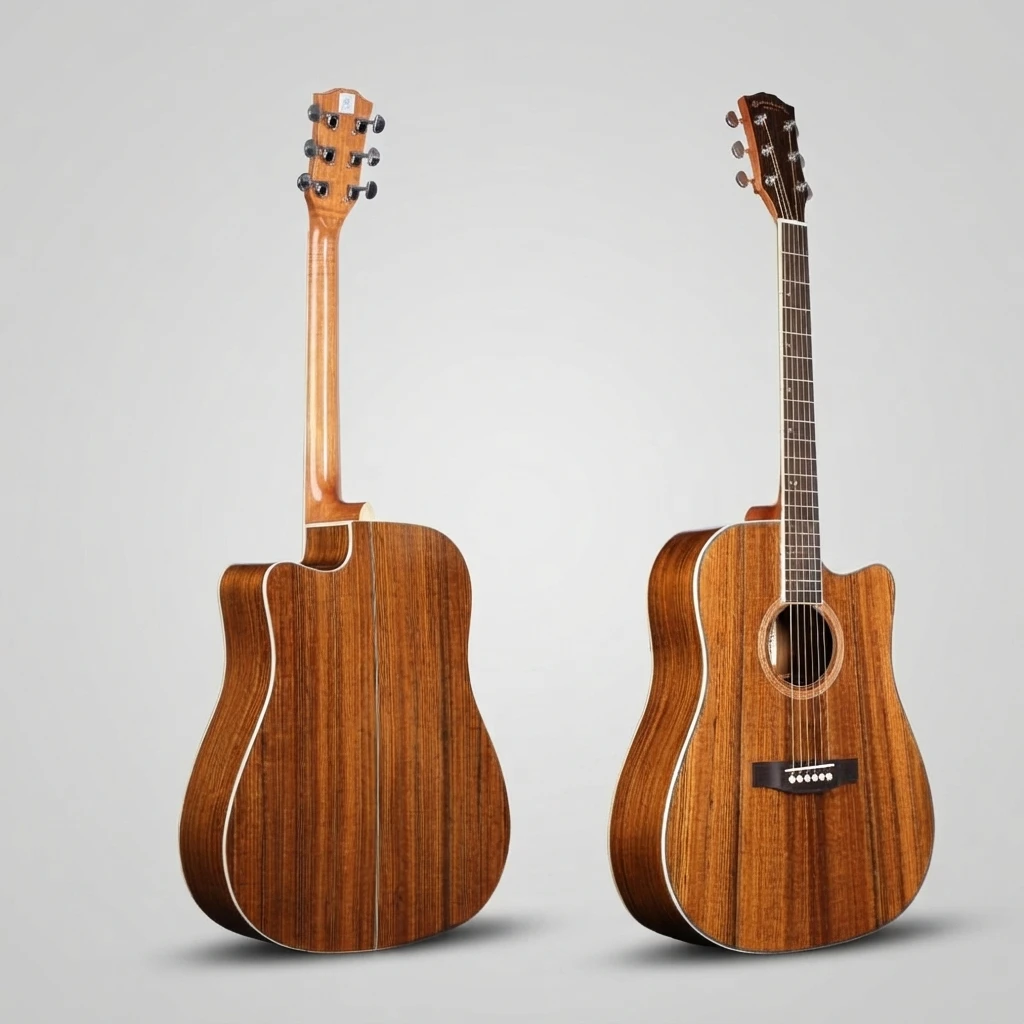 Textured Walnut Dreadnought Acoustic Guitar,Cutaway Design,Gloss Wood Finish,Rosewood Fretboard,Handy Instrument For Music