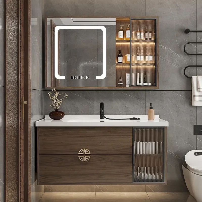 for New Chinese Style Bathroom Hanging Cabinet with Ceramic Integrated Basin Sink Wash Basin Combined Vanity Unit Wall