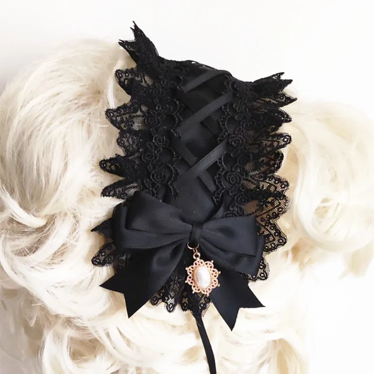 Red Dark Gothic Lolita Lace Hairband Black Headdress Cosplay Anime Hair AJapanese Girl Jewelry Halloween Accessories