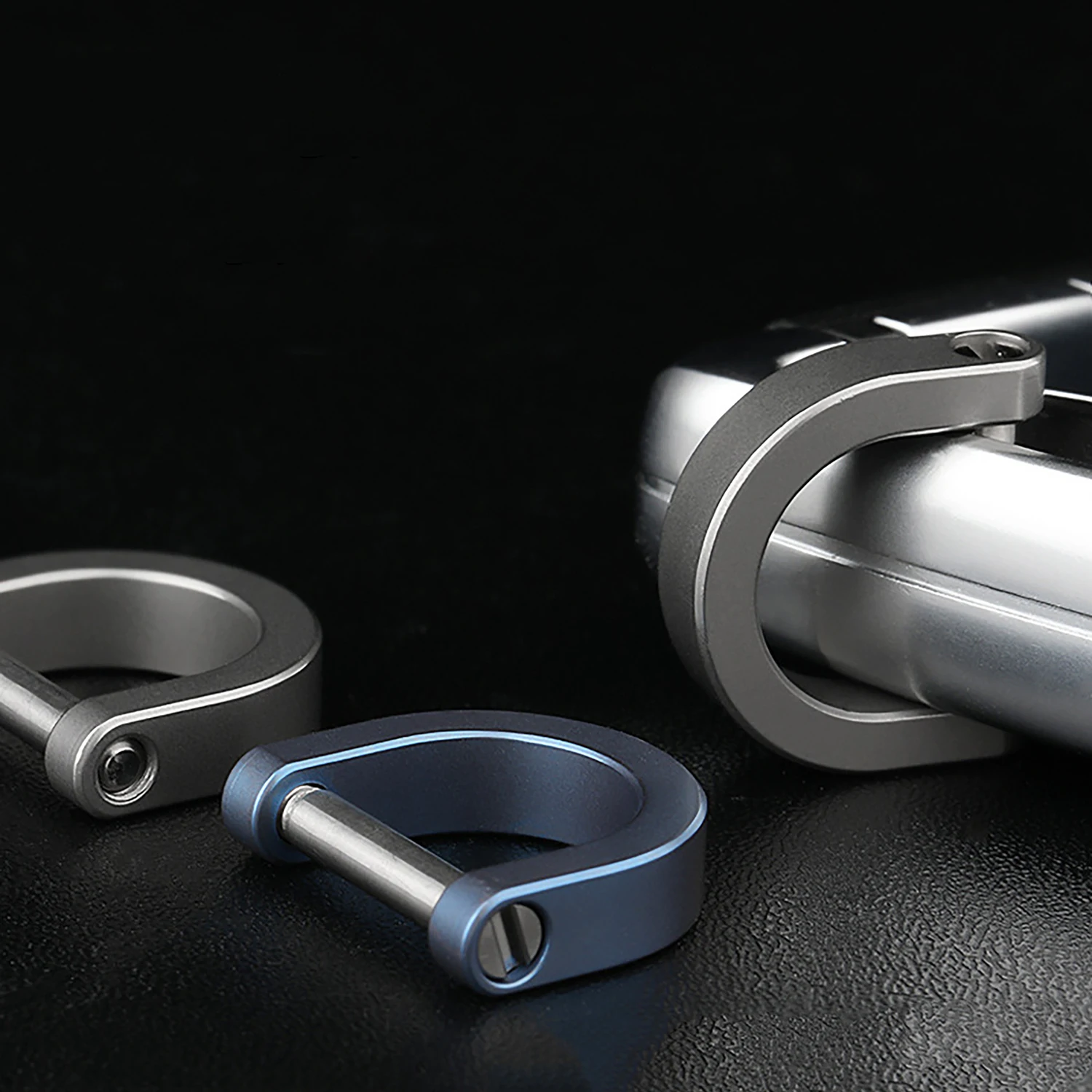 Gray Blue CNC made Super fine Simple TC4 Ti Solid titanium D Shackle joint link connector DIY EDC keychains Key ring FOB lanyard image 5