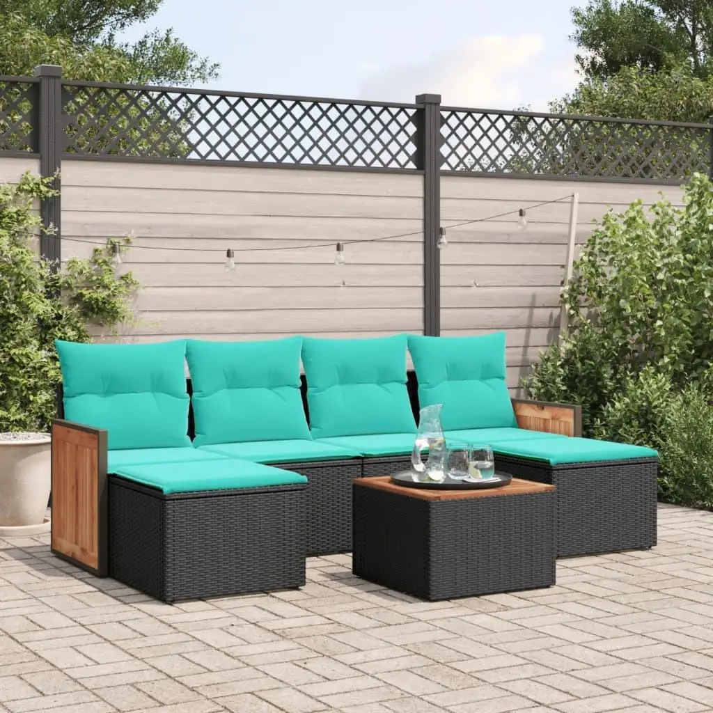 

7 Piece Outdoor Patio Sofa Set with Cushions Rattan Furniture Black Wicker Seating for Garden Balcony Deck Poolside