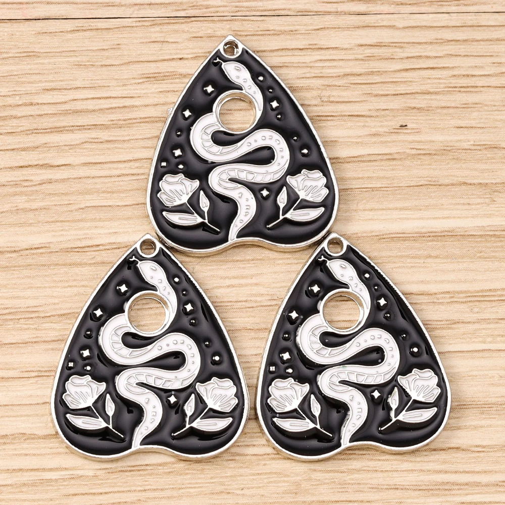 Tusember 10 Stück süße Emaille-Tarot-Karten-Charms für Schmuckherstellung, DIY, Todesschlange, Totenkopf, Herz-Anhänger, Halsketten, Armbänder, Basteln – Detail 11