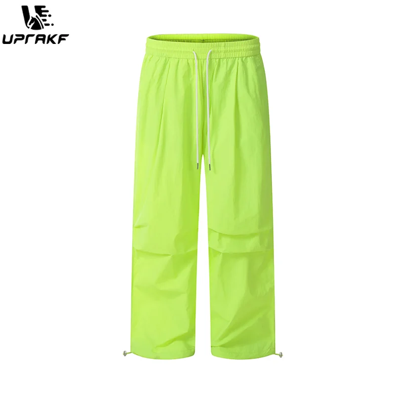 UPRAKF Drawstring Trousers Comfort Casual Autumn Pantalones Colorful Safari Style Pleated Loose Straight-leg