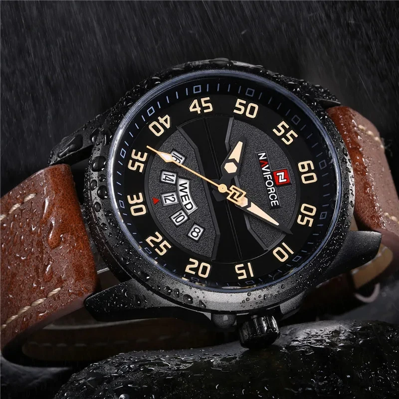 NAVIFORCE Top Brand Luxury Men Watch Date Week Sport Mens Watches Military Army Business Genuine Leather Quartz Male Clock 9124