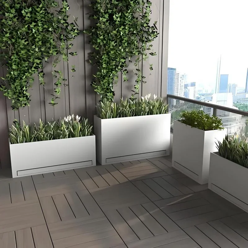 Outdoor balcony flower box combination with water tray can receive water, indoor roof terrace planting box, wrought iron courtya