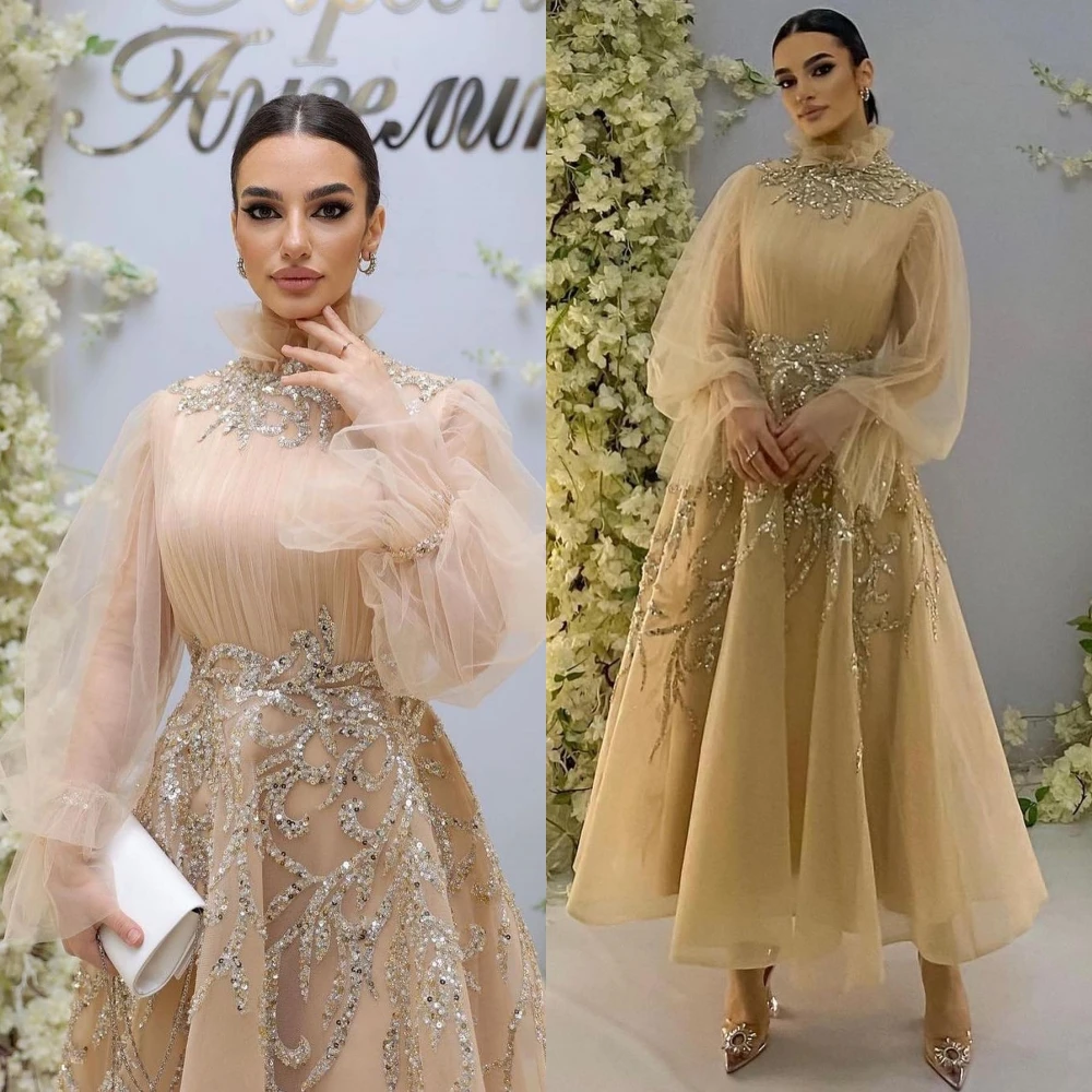 

Prom Dresses High Quality Sexy Collar A-line Sequins Tulle Formal Occasion Gown vestido de fiesta elegante para mujer 2023