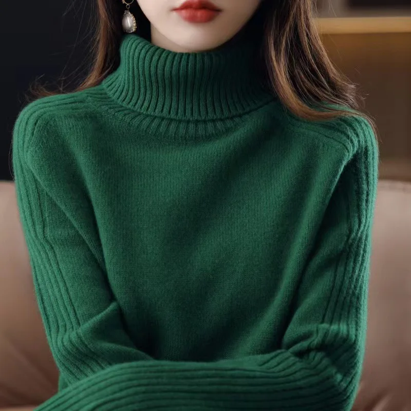 Women's Clothing Pulls Femmes Knitted High Neck Cotton Pullovers Basic Autumn Winter Sweaters Fashion Long Sleeve Thick Tops
