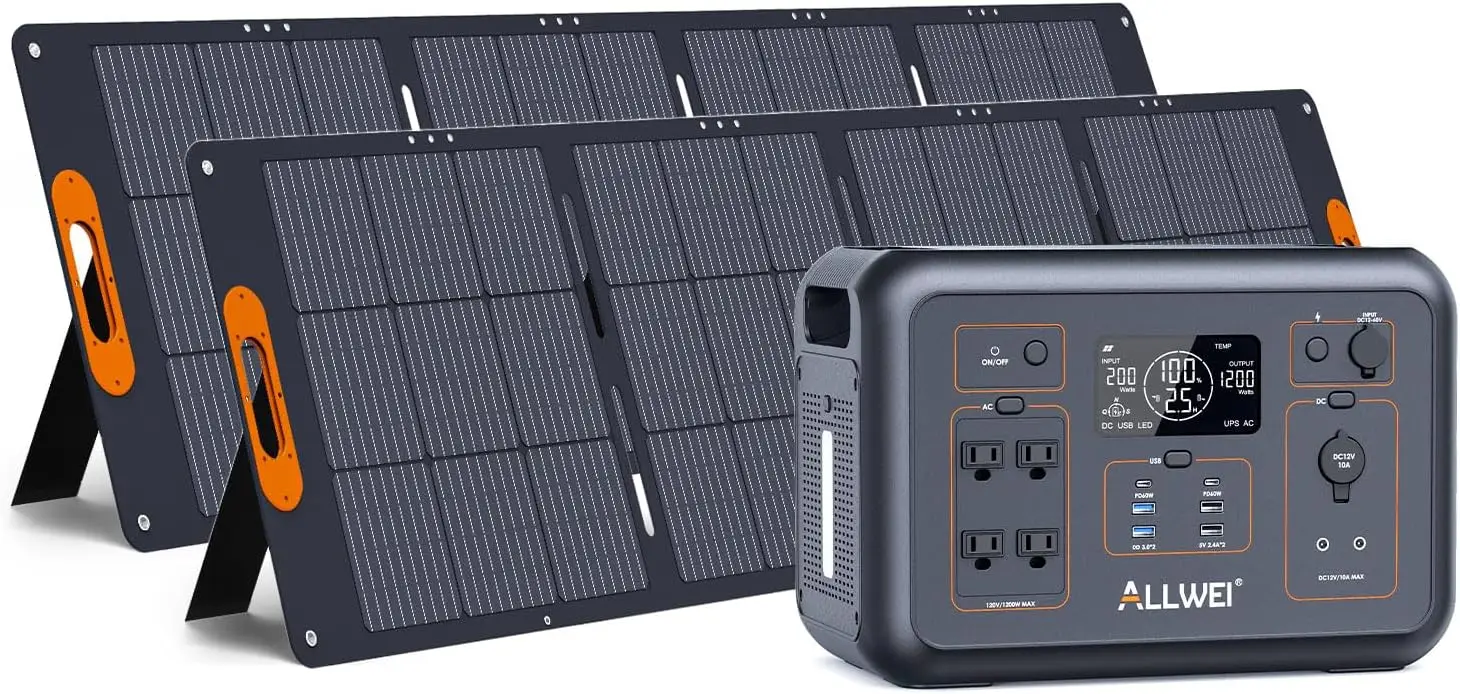 Gerador solar 1200W com 2 painéis solares de 200W Estação de energia portátil 1008Wh Carga rápida em gerador de bateria de energia solar de 1,5H