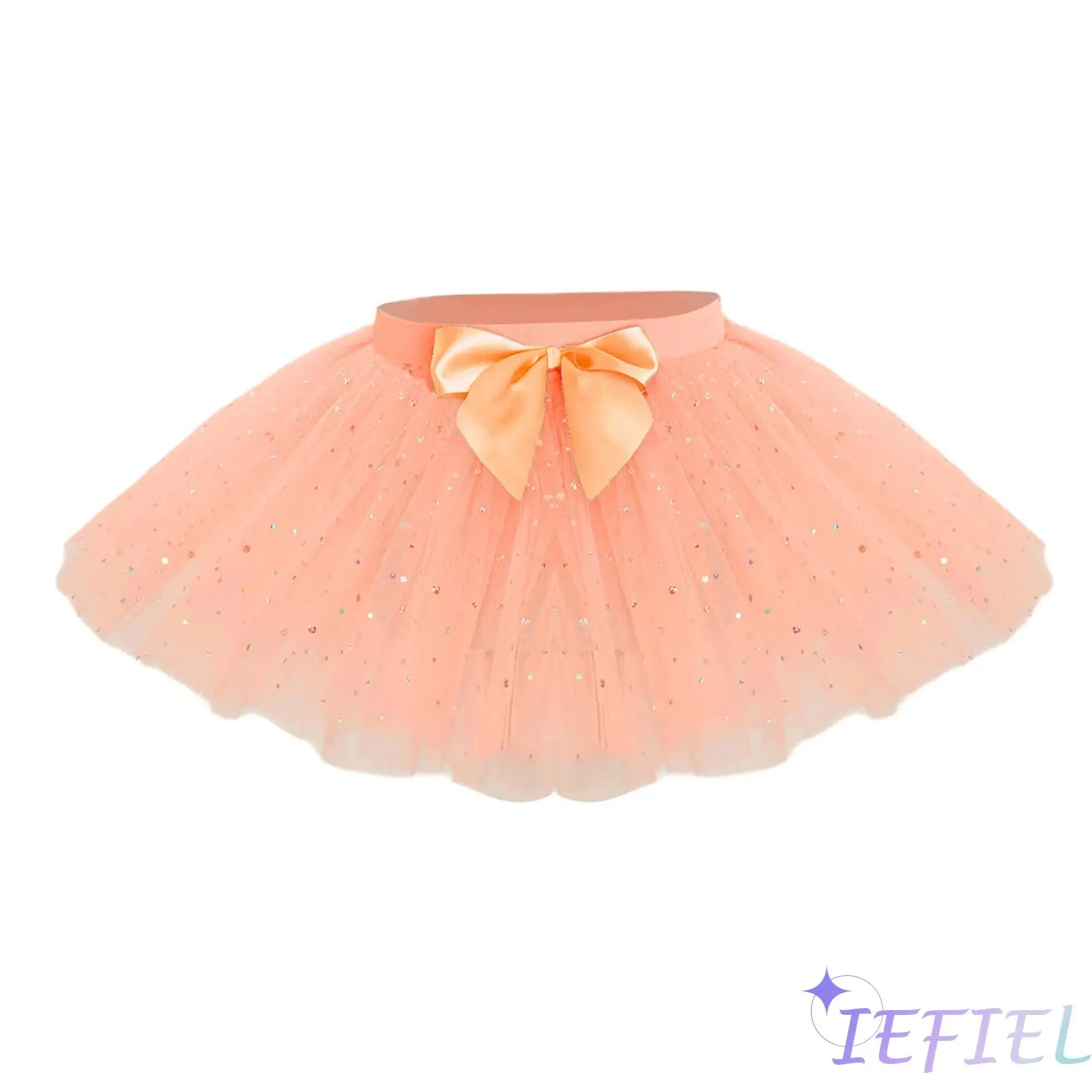

Kids Girls Shiny Sequins Tulle Tutu Skirt Satin Bow Elastic Waistband Ballet Skirt for Dance Pageant Party Stage Performance