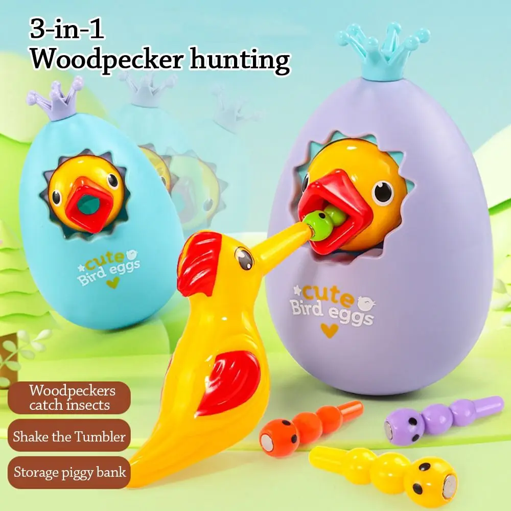 Tirelire roly-poly 3 en 1, Coordination œil-main colorée, jeu d'alimentation pour oiseaux, jouet éducatif interactif Montessori