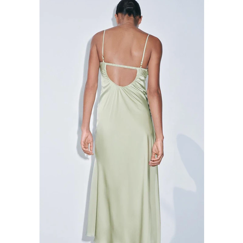 Abito Ele in raso di seta a vita alta con design dritto plissettato Ne Summer Long Svel Dr per donna