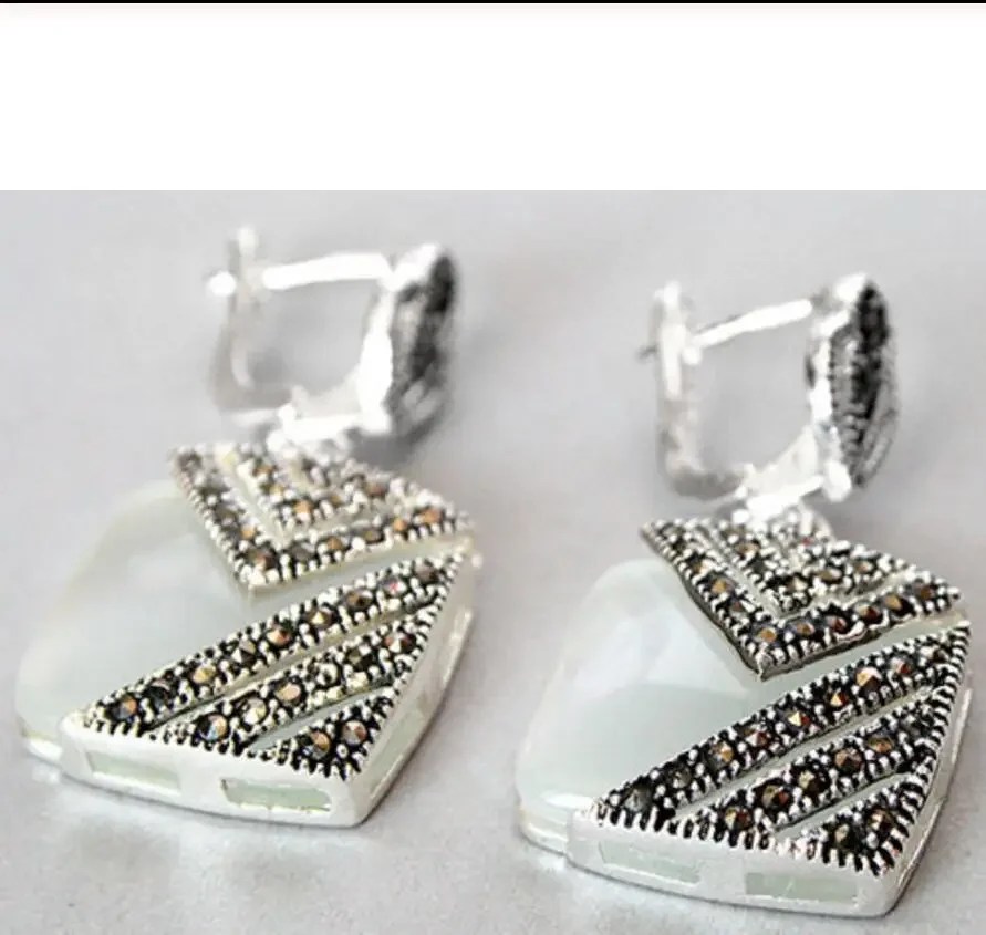 

Fantaisie lady 's 925 argent crochet effacer opal marcassite carr boucles d'oreilles 1 "