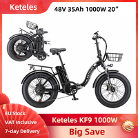 KETELES KF9 1000W 35AH 20 Inch Fat Tire Folding Electric Bicycle 48V 35AH Available Hydraulic Brakes 7-Speed