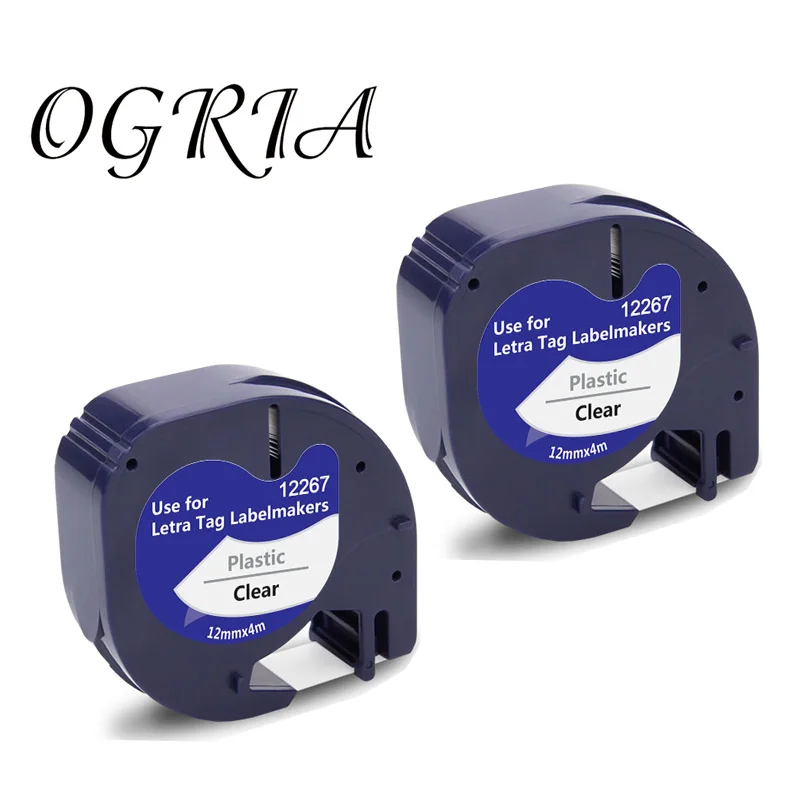 OGRIA 2 PK 91201 Compatible 12mm*4m Black on white Dymo Letratag Plastic Tape LT 91331 LT9120112267  18771 for LT-100H LT-100T