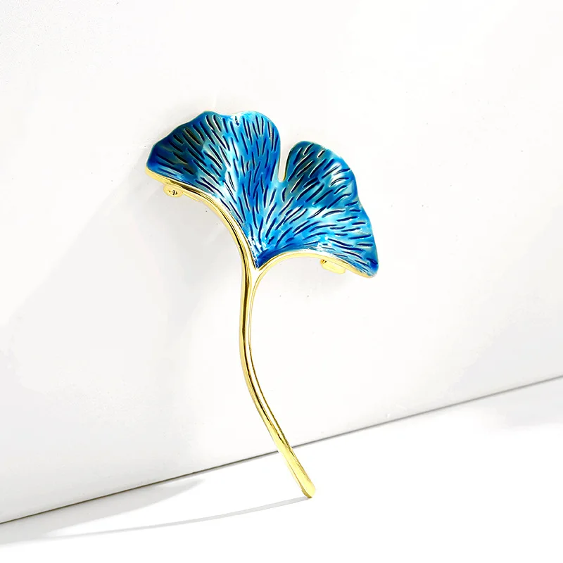 Ginkgo Leaf Brooches Enamel Plant Corsage for Women Girls Suit Collar Clip Clothing Accesories Pins Wedding Party Jewelry Gifts