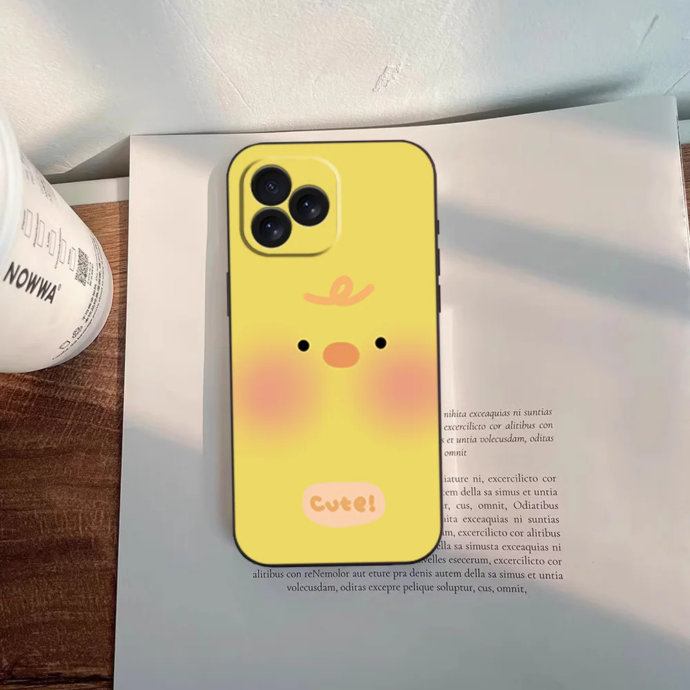 Cute Cartoon Little Yellow Duck Chick Kawaii Phone Case for IPhone 12 11 13 14 15 16 Max Pro Plus Black Soft Silicone Cover