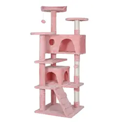 Torre de condominio con poste para rascar, árbol para gatos, rosa, muebles para gatos, 55