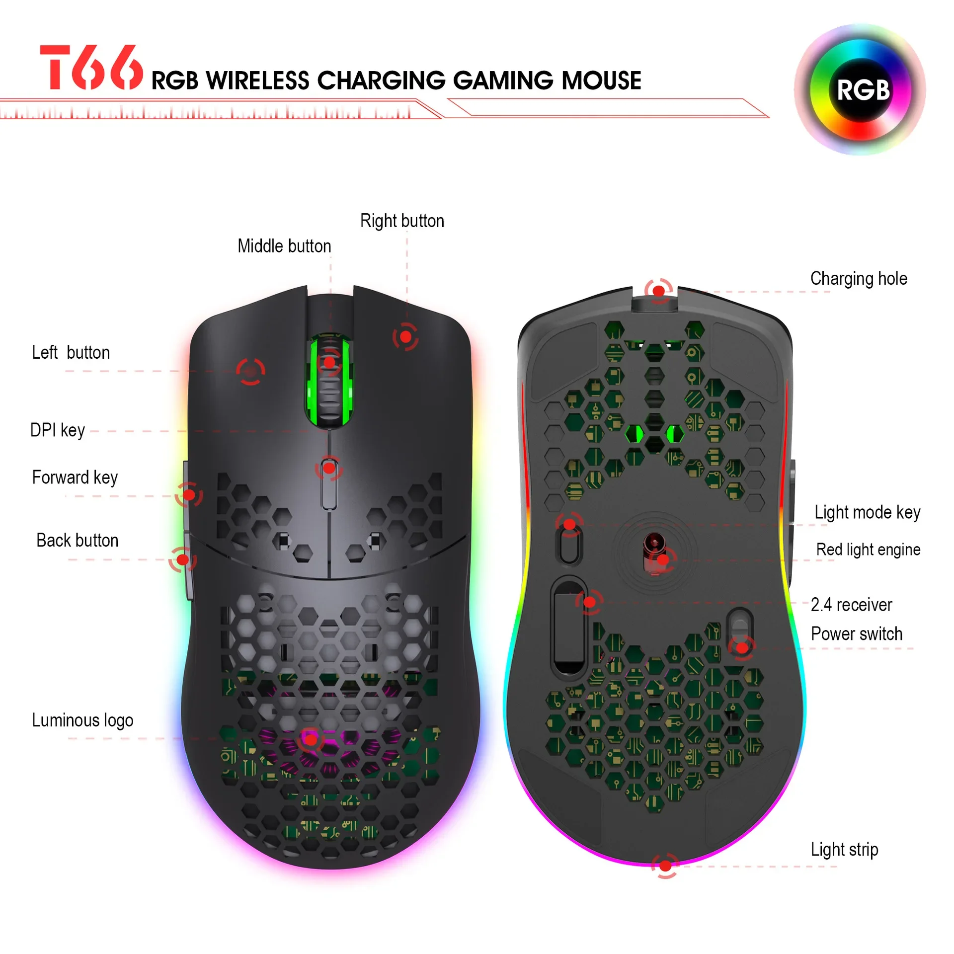 2.4GHz Wireless Mouse Portable Rechargeable RGB Silent Ergonomic Mice For PC Computer Laptop Notebook Gamer Office Gaming Mouse