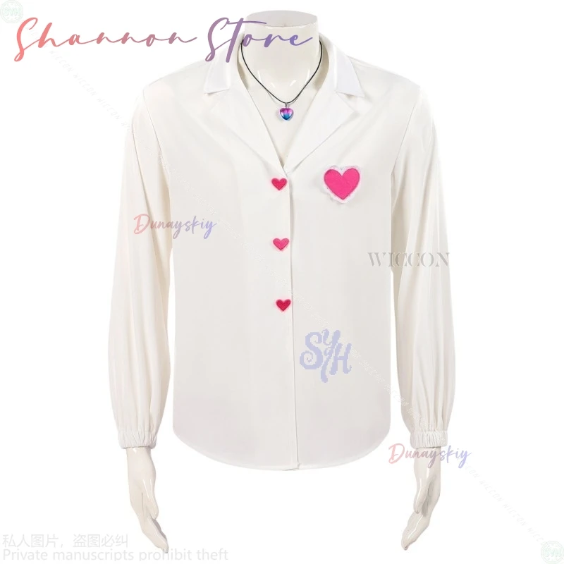 الرومانسية تأثيري Kpop شيطان ساجا بنين أنيمي كوسبرين أيدول فضفاضة تناسب الأبيض بأكمام طويلة الخامس الرقبة قميص القلب قلادة حفلة الهالوين #6