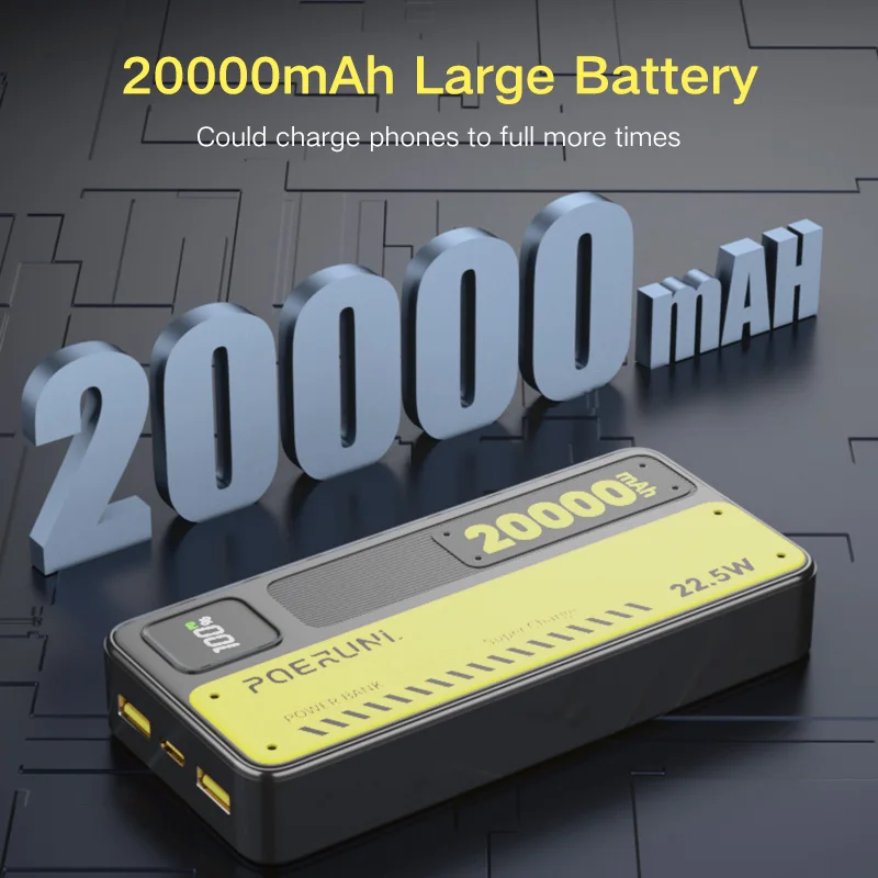 

CHICNOD 20000mAh Power Bank High Capacity Powerbank 22.5W Fast Charging Portable Battery Charger For iPhone Samsung Huawei New