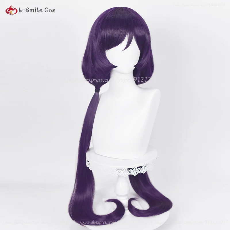 Nozomi-Peluca de Cosplay de Anime Tojo, pelo sintético resistente al calor, con doble cola de caballo, color morado y negro, 100cm de largo, con gorro