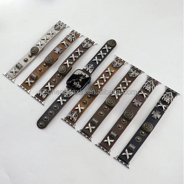 For All Apple Series Band Fashion Design Retro Punk Rivet Leather Strap for Apple Watch Iwatch10 9 8 7 6 5 4 3 2 1
