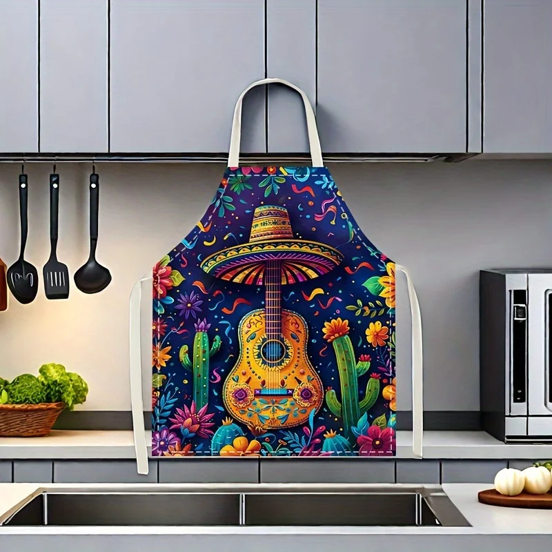 Mexican Flower Skull Print Linen Apron Adult Kids Size Perfect for Halloween or Day of The Dead Kitchen Cooking Workwear