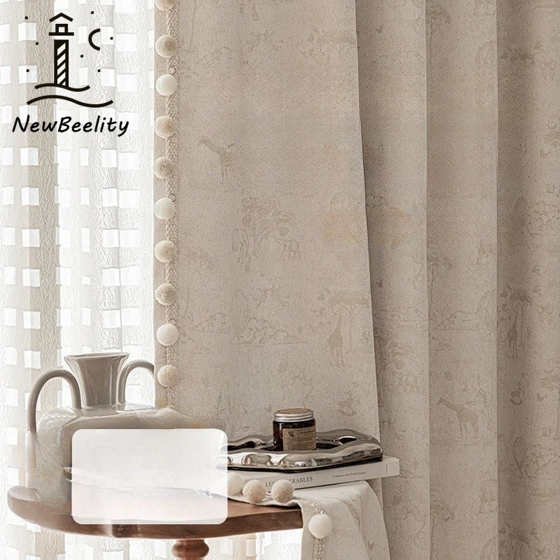 French-style Chenille Butter-colored Jungle Adventure Curtains for Living Dining Room Bedroom Blackout Custom Size Jacquard