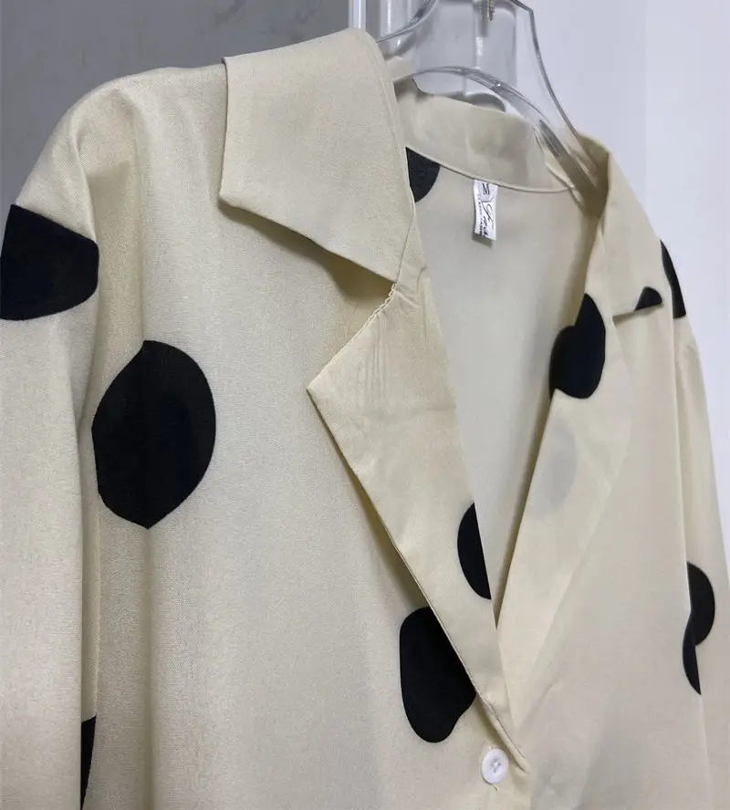 PLAZSON Polka Dot Women\'s Shirt Elegant Lapel Button-up Blouse Long Sleeve Summer Tops Vintage Casual Female Clothing рубашка