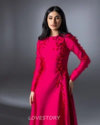 Customized Fuchsia Prom Dresses Appliques Long Sleeves Formal Evening Dresses Long Floor Length Party Vestidos De Noches