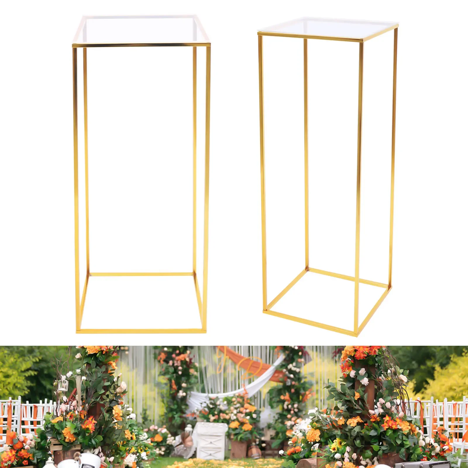 Metal Column Flower Stand Transparent Top Flower Floor Stand Arrangement For Wedding Party Dinner Centerpiece Decoration