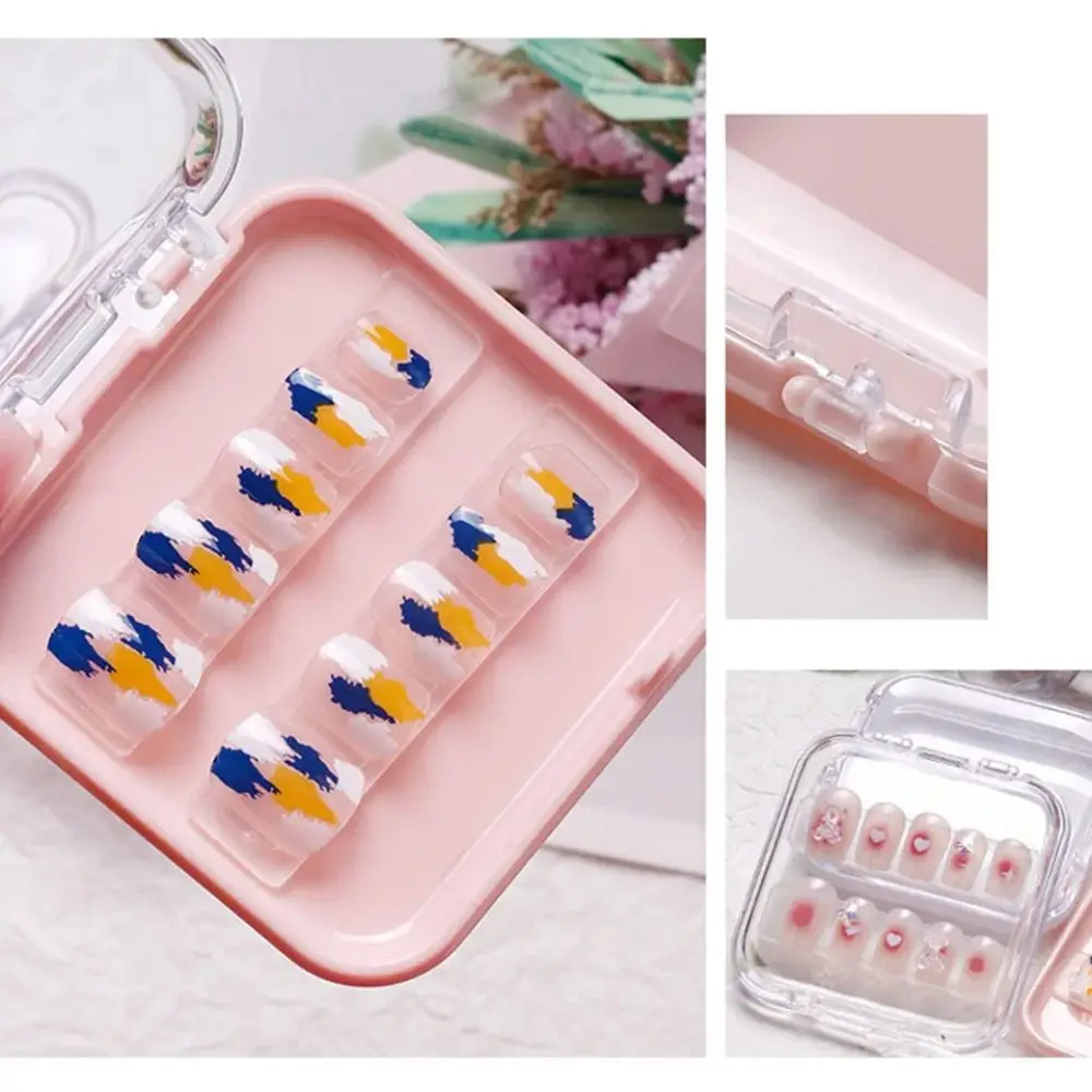 Exquisite Plastic Empty Nail Boxes Transparent Square Shape Nail Wearing Storage Box Clear Dustproof Nail Show Box