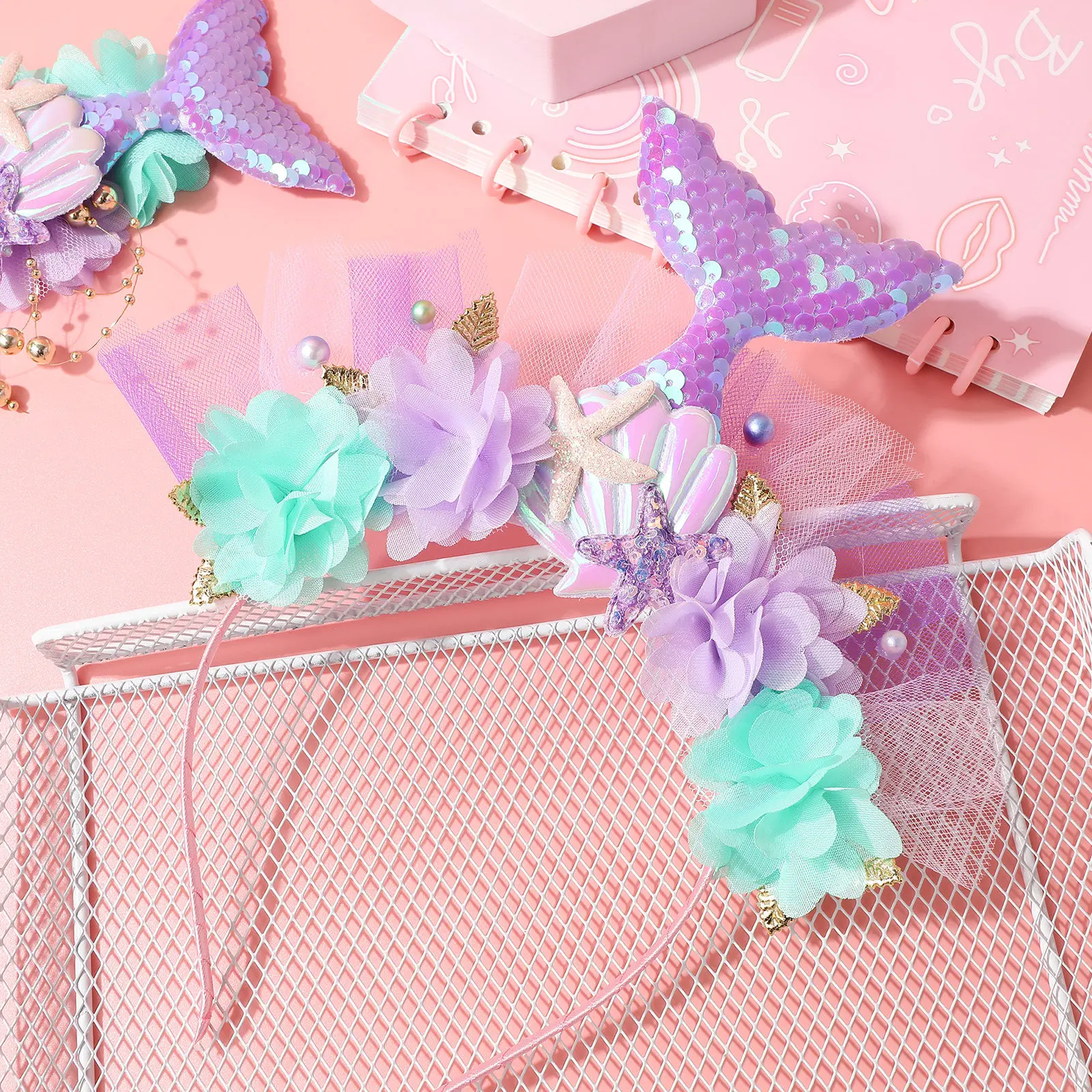 

1Set Mermaid Headband Fairy Wand Combo Girls Party Hairband Decorative Costume Wand Mermaid Performance Headband