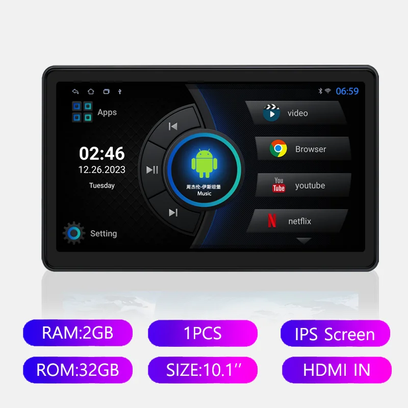 Incell 10.1 "Android 13 Auto Hoofdsteun Monitor Ultradunne Touchscreen Voor Achterbank Multimedia Speler Carplay Omgevingslichten BT