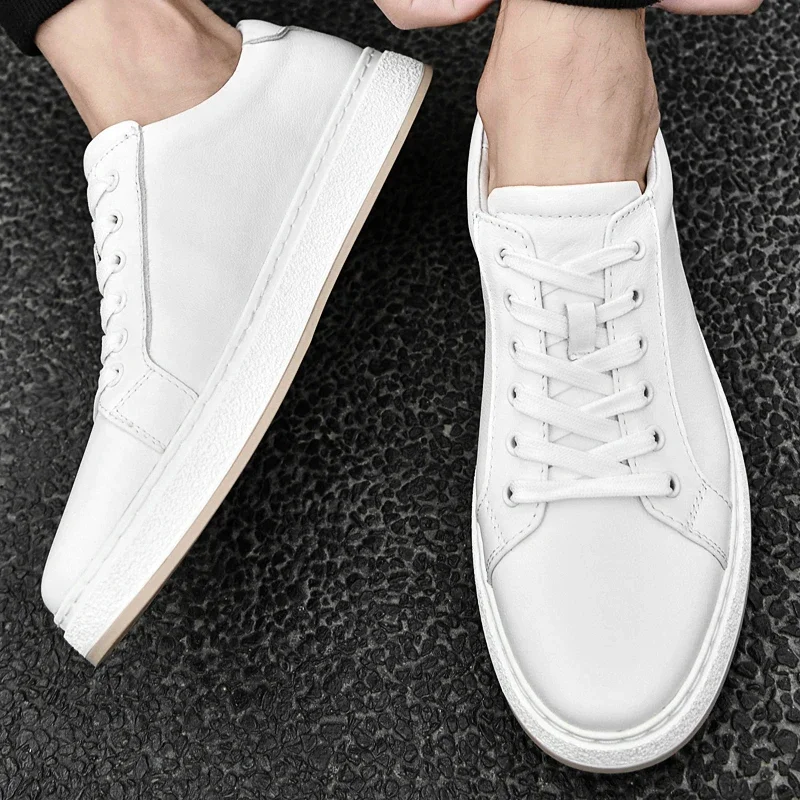Chaussures de skate pour hommes en cuir véritable – Baskets de marche souples, décontractées et tendance_voghion.com