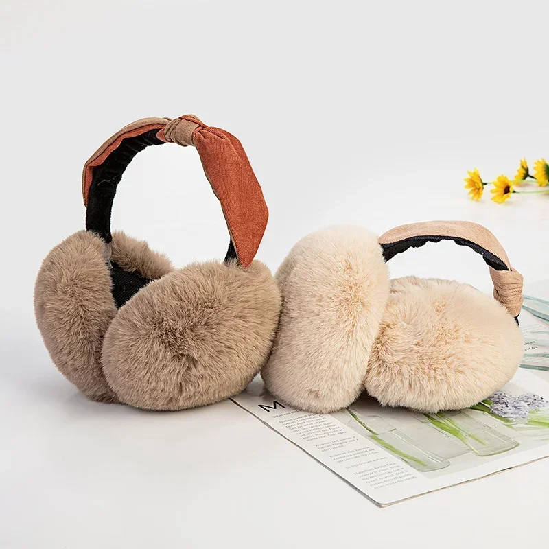 แฟชั่น 2 สี Hairband ฝาครอบหู,Soft Plush Ear Muffs,กลางแจ้ง Thicken พับได้,สาว Kawaii, ผู้หญิงฤดูหนาว WARM