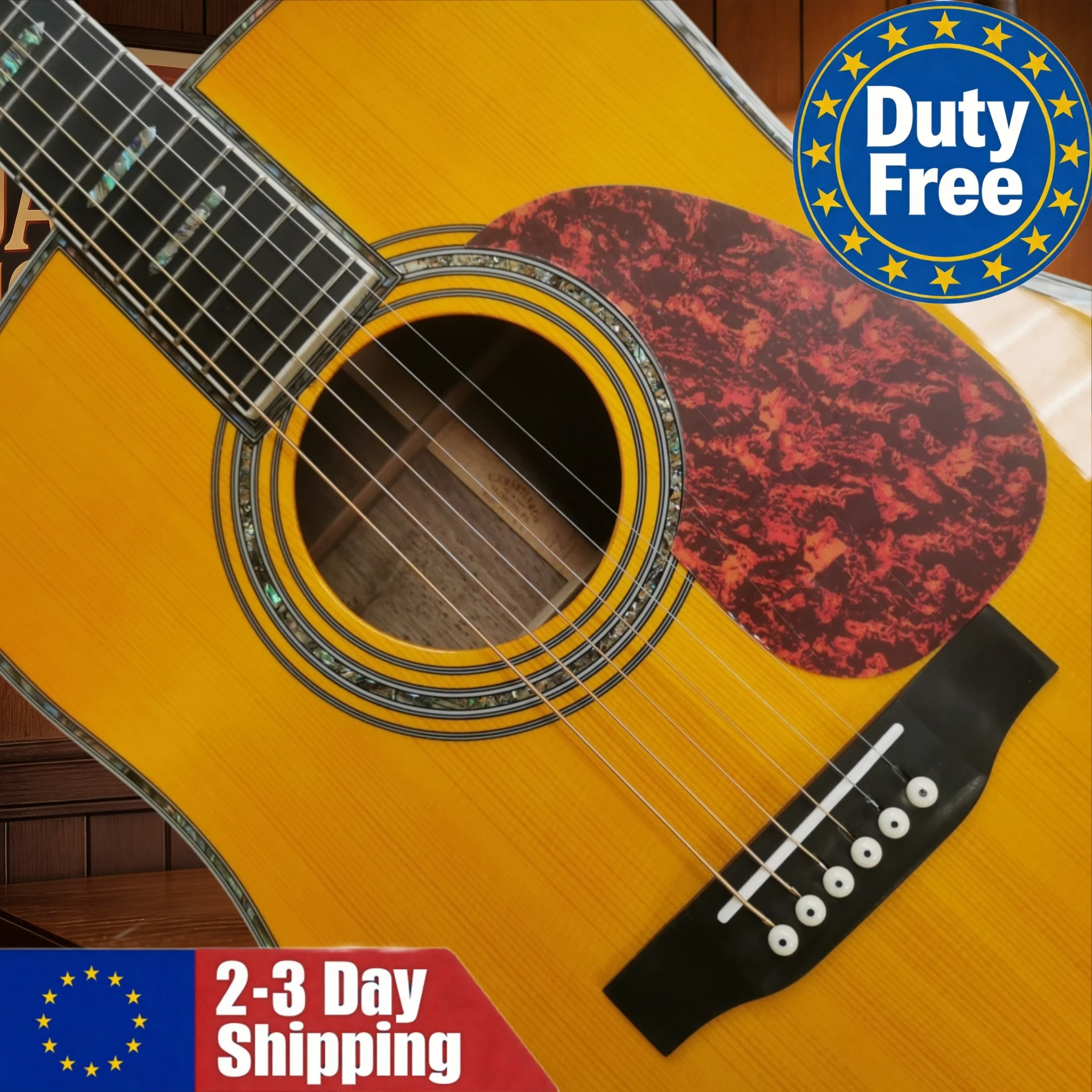 Deutsches Lager: 45-D Style Akustikgitarre mit Fichtenholzdecke, Mahagoni-Boden und -Zargen, Palisander-Griffbrett