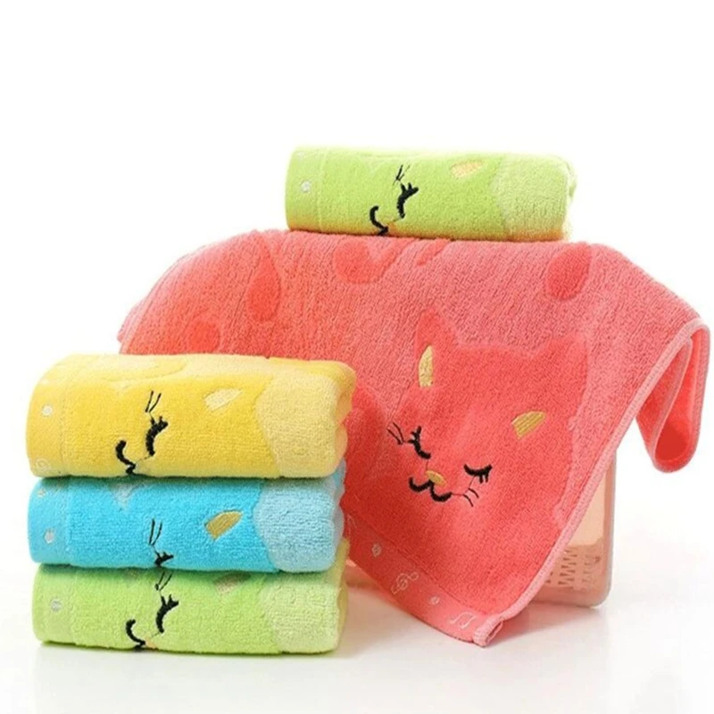 Baby Towel Cute Cat Embroidery Kids Face Towel Bamboo Fiber Water Absorbing Boys Girls Bath Towel Quick Dry Face Cloth