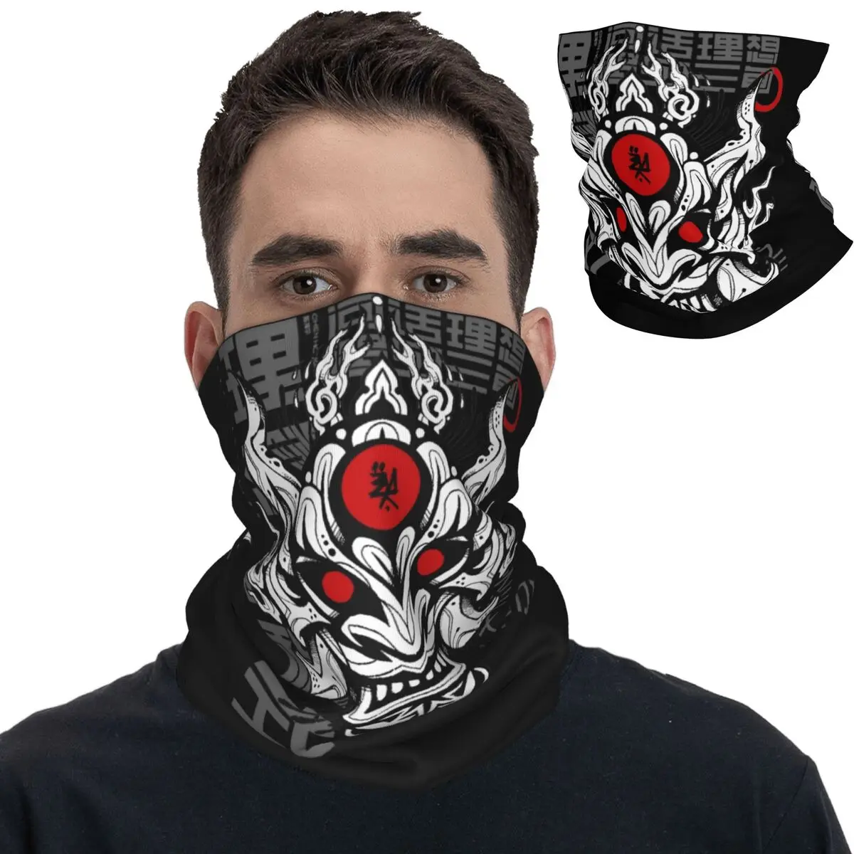 Japanese Samurai Hannaya Demon Mask Bandana Neck Cover Printed Wrap Scarf Multi-use Face Mask Riding Unisex Adult All Season