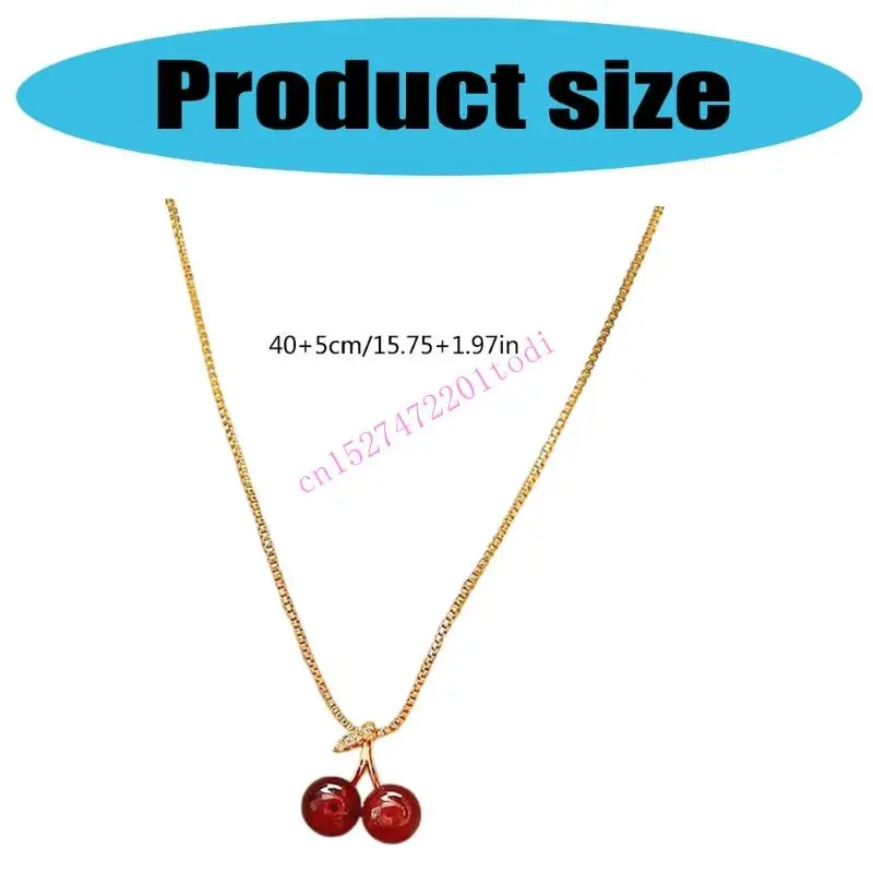 M76B Dainty Red Cherry Charm Metal Chain Countles