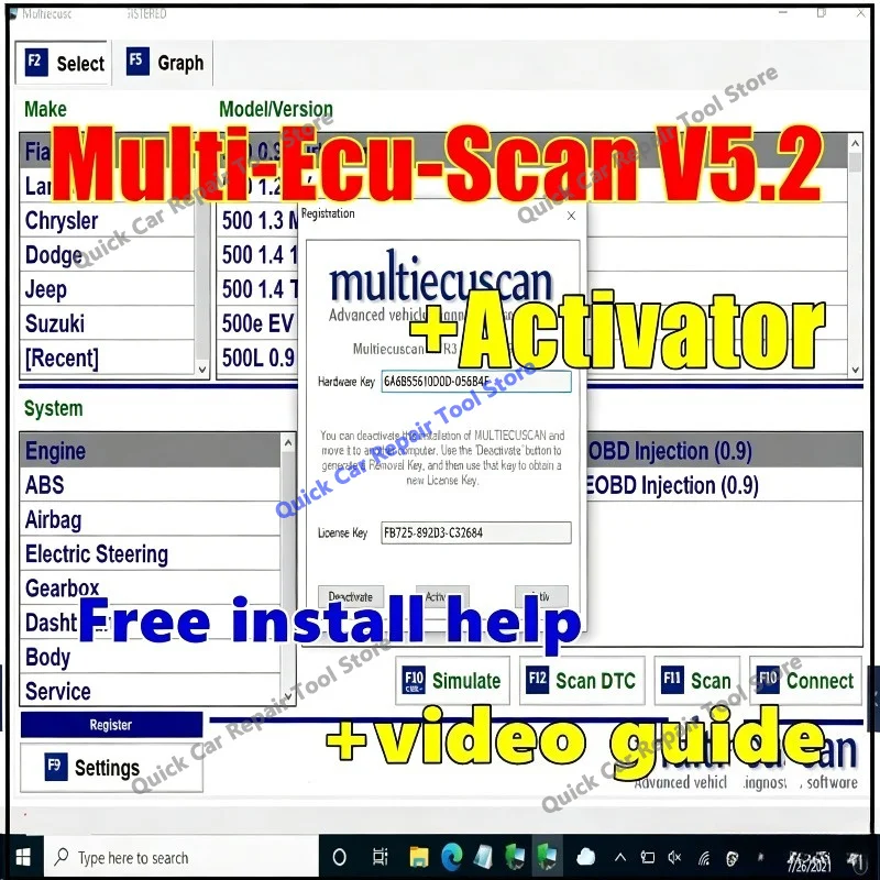 2026 hot MultiEcuScan 5.2 Register / Multi-Ecu-Scan V4.8 with activator for Fi-at/Al-fa/Ro-meo Connector Car Diagnostic Software