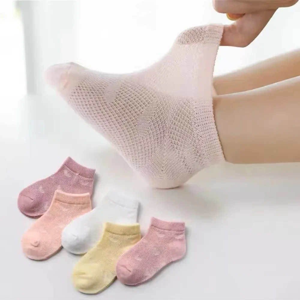 5Pairs Fashion Soft Socks Breathable Sweat Absorption Cotton Sock Mesh Short Socks Children